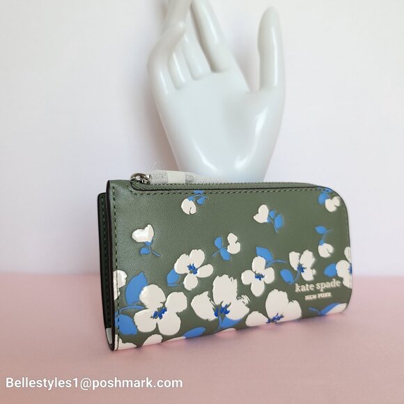 KATE SPADE Devin Painterly Bouquet SMALL Bifold Leather Wallet- Cedar Stand 🎈⭐ - Picture 3 of 16